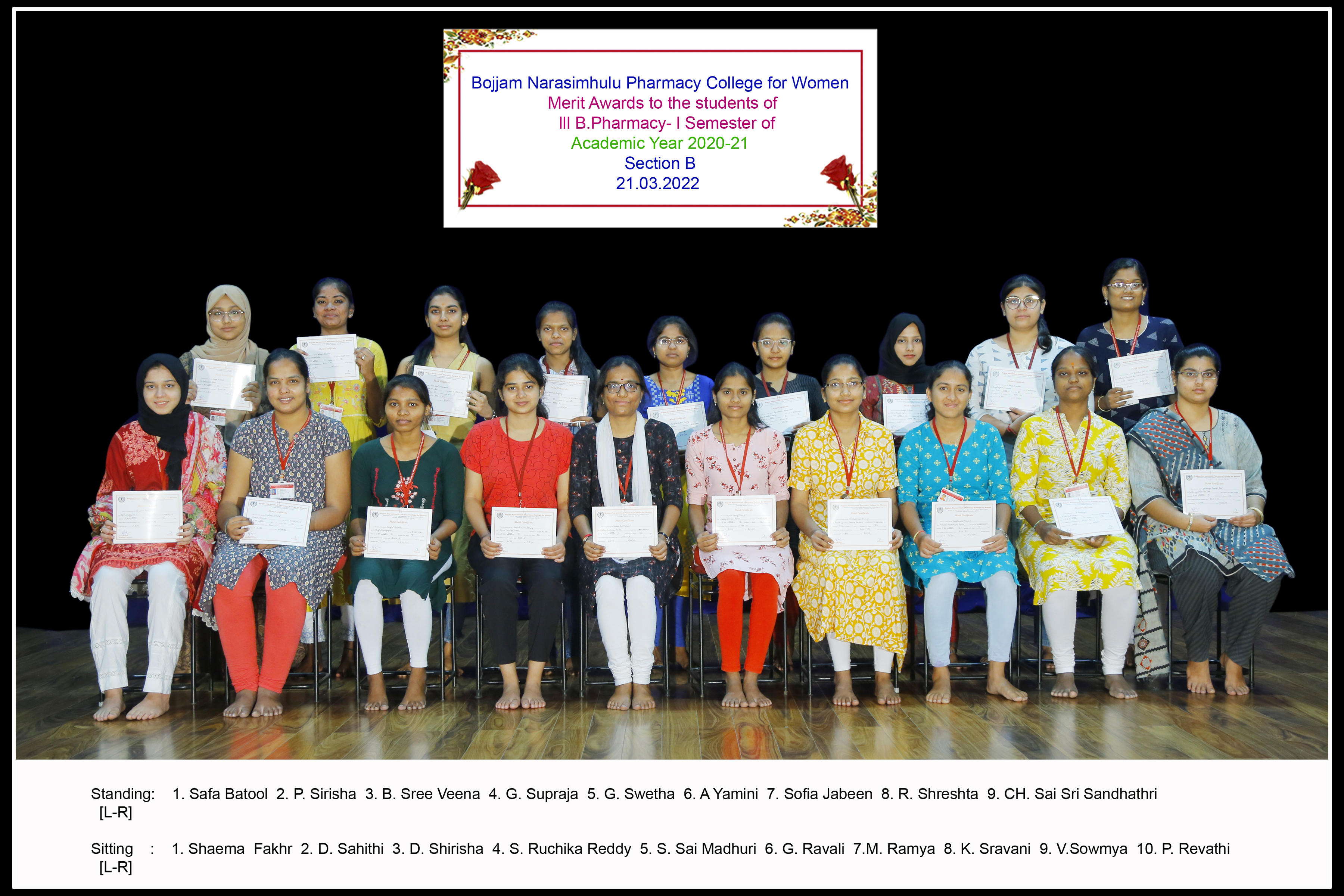 Merit awards to the students of III year I Semester for the Academic year 2020-21